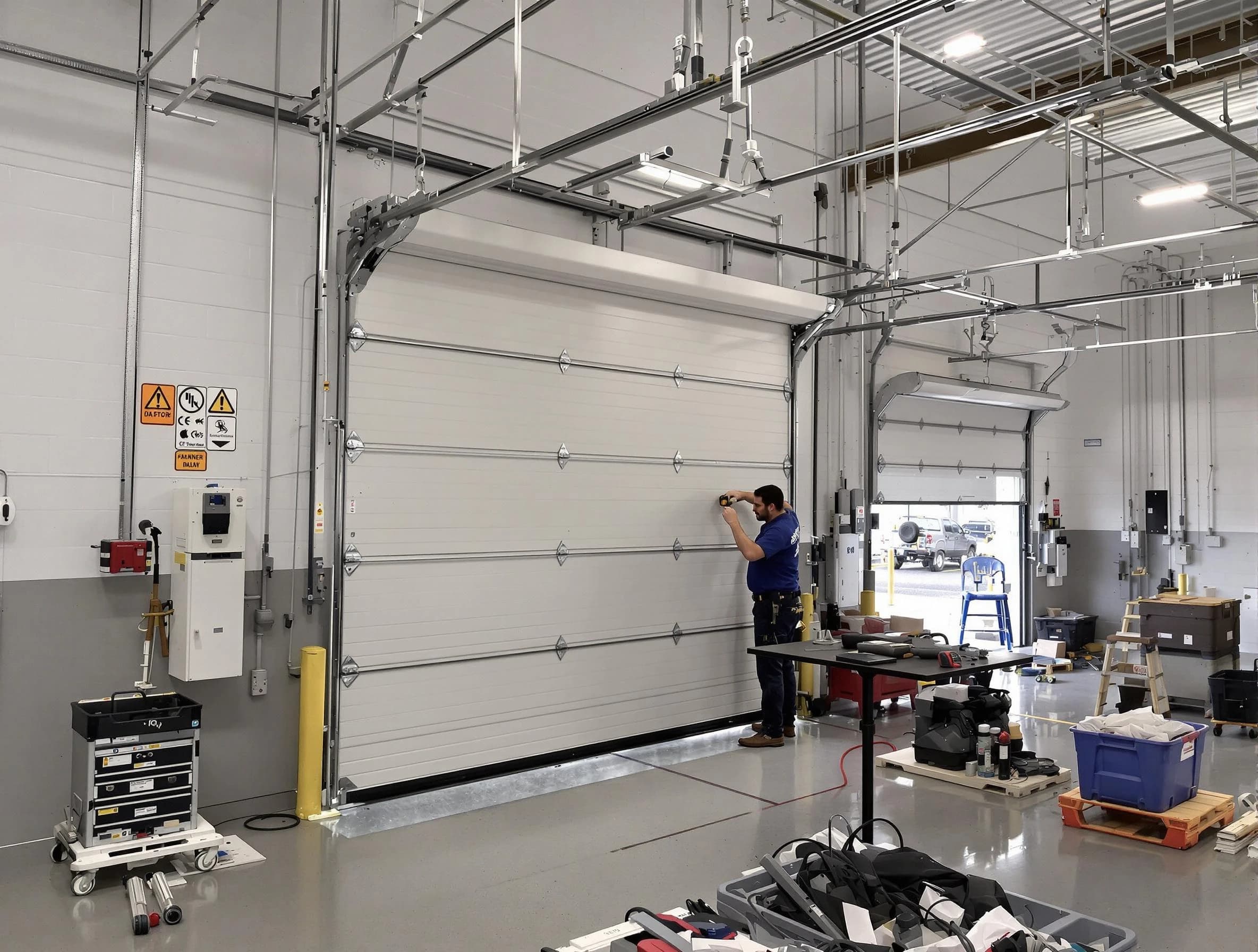Commercial garage door repair being performed by Forest Park Garage Door Repair expert in Forest Park