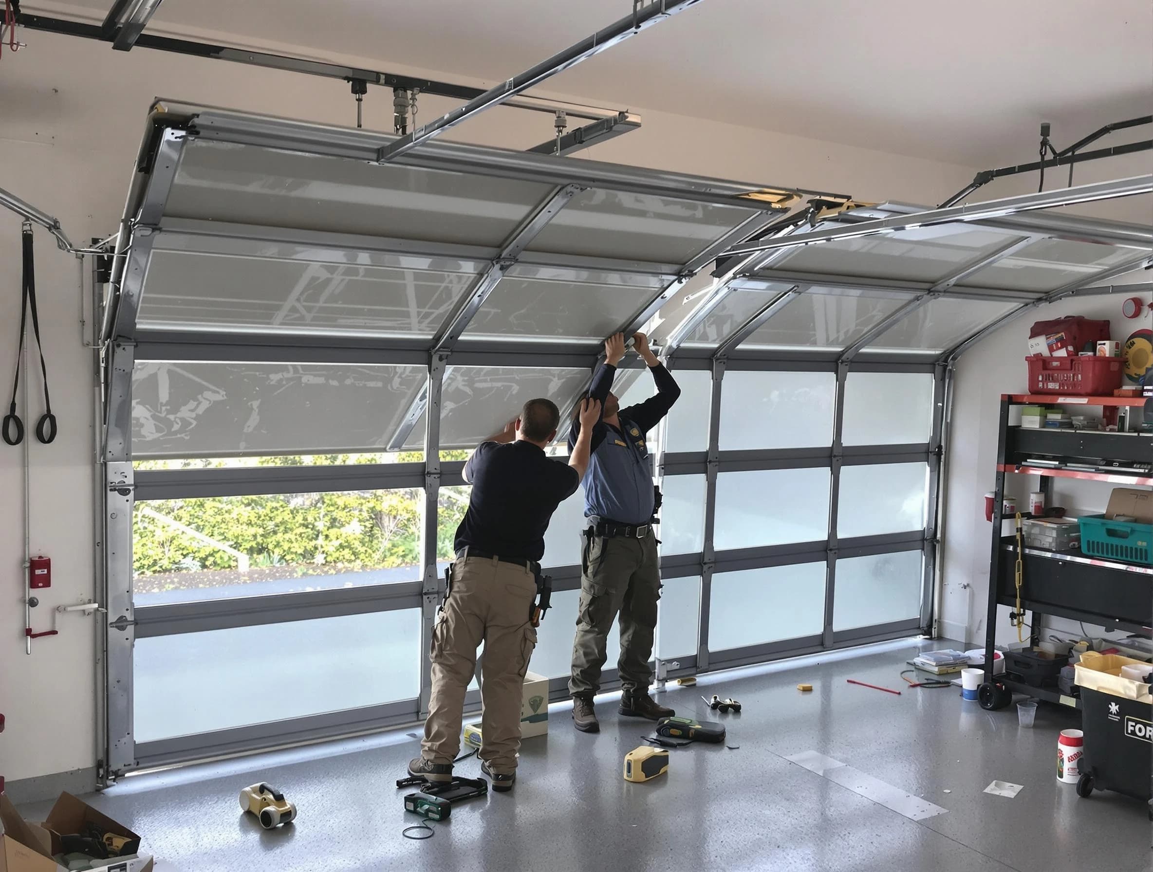 Forest Park Garage Door Repair expert performing precise panel replacement on Forest Park garage door