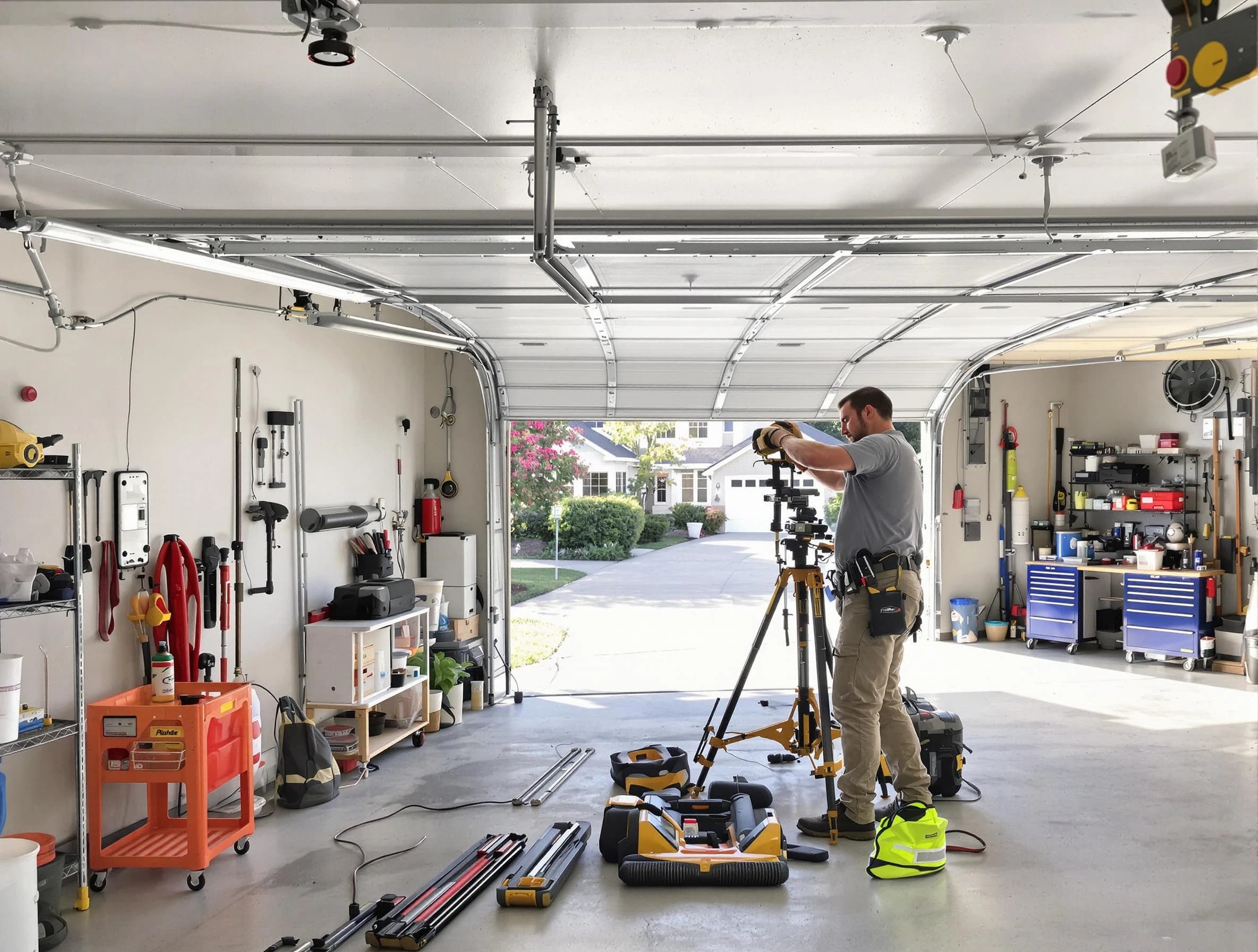 Forest Park Garage Door Repair specialist performing laser-guided track alignment in Forest Park